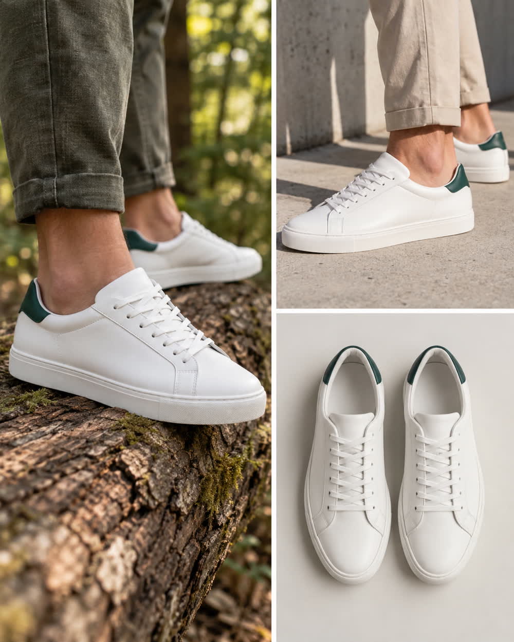 Authentic white sneakers verified with True2Hand, emerald green detail on the heel